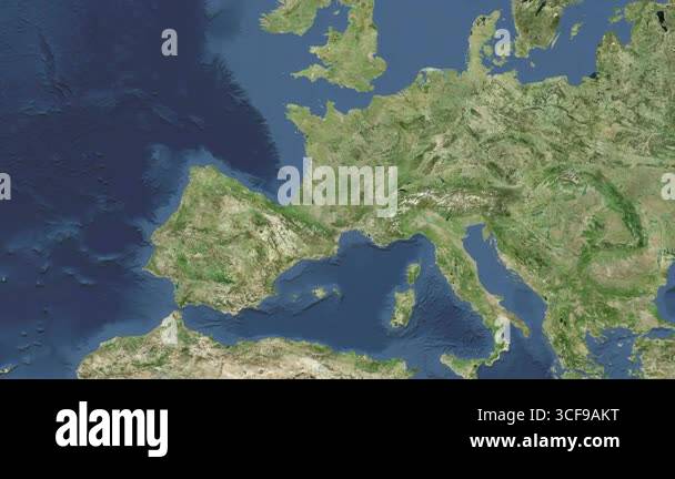Europe map animation. Zooming at France and western europe countries ...