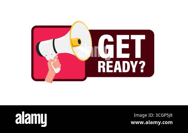 Hand holding megaphone with get ready sign, different backgrounds ...