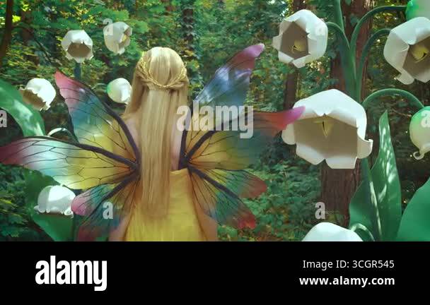 Silhouette Happy fantasy woman forest fairy back rear view. Girl elf ...