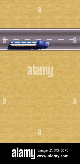 Aerial top down view of cartoon oil tanker truck with metal gas or ...