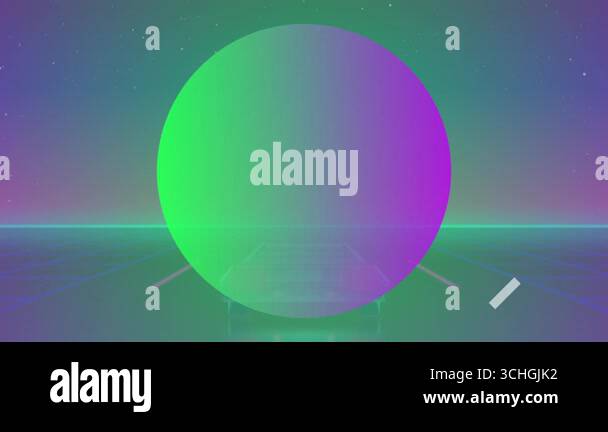 Signal initiating gradient sphere rising in neon grid landscape ...