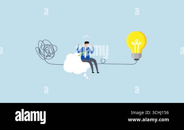 Problem solving skill, 4k animation of entrepreneur in thought cloud ...