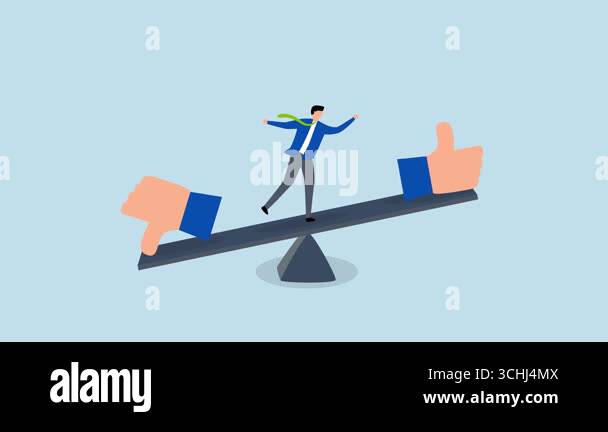 Demerit and merit evaluation, 4k animation businessman teetering on a ...