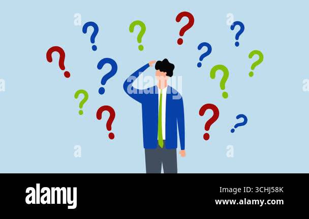 Ask questions, 4k animation of contemplation businessman thinking with ...