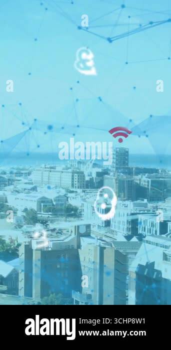 Animation of floating numbers with net of connections and net icons ...