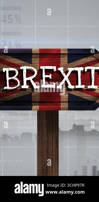 Brexit Sign on britain flag against digital animated grey background ...