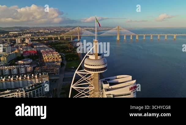 Lisbon , Nauru 7.07.2025: Aerial view of Vasco da Gama Tower Babylon ...