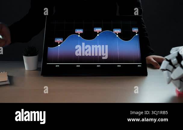 Picture of Business professionals collaborate with AI tools to process large ...