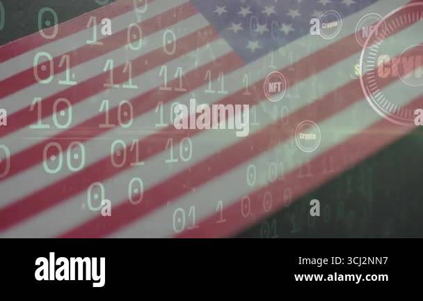 Triggered by binary scroll, US flag motif showing gauge expanding ...