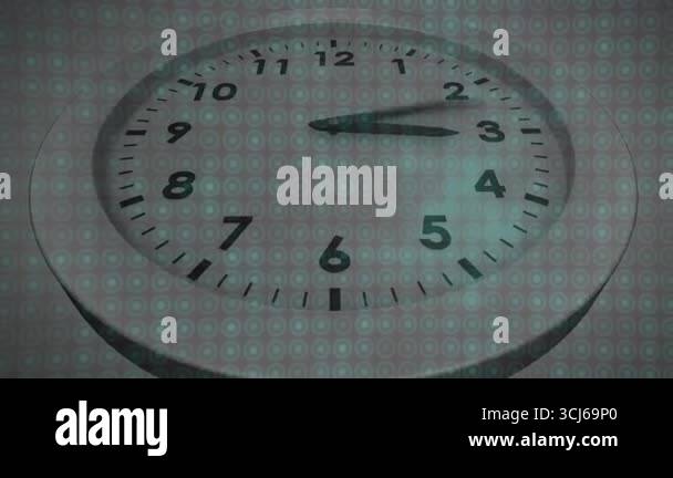 Starting near one marker, analog clock hand rotating clockwise across ...