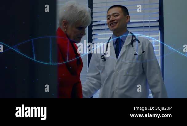 Door opening letting patient in for health consult and doctor shaking ...