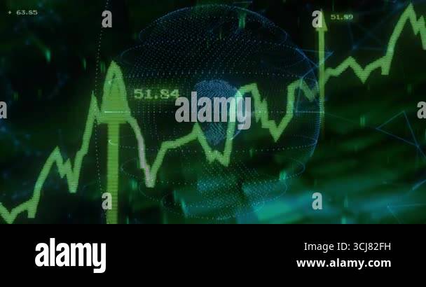 Interface emerging triggers rotating globe showing climbing chart with ...