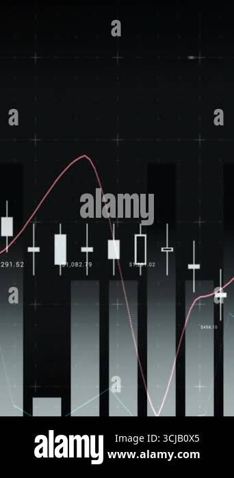 Digital animation of different graphs moving in the screen with a dark ...