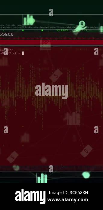 Animation of digital screen with programming languages over multiple ...