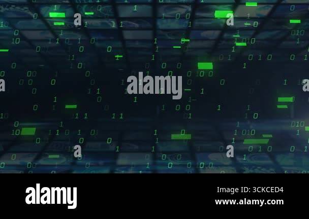 On start, binary digits appearing, drifting downward as green bars ...