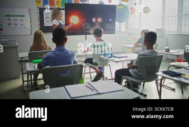 Elementary School Students Studying Basic Information About Solar ...
