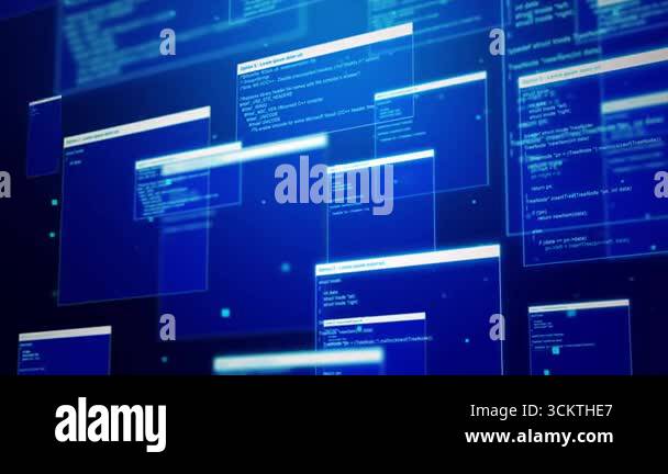 Futuristic animation of programming code screens in motion ...