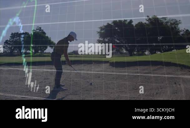 Golfer focusing on ball triggers market candlestick chart animation ...