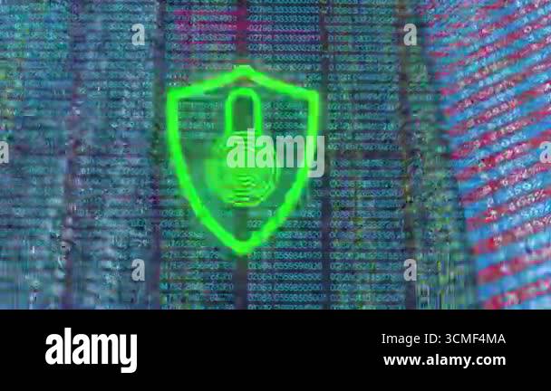 Fingerprint padlock in shield showing red glow pulsing green on moving ...