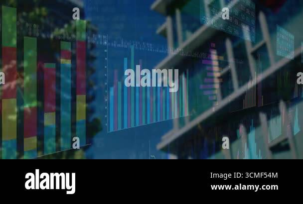 Fading bar chart starting flat design animation displaying market data ...