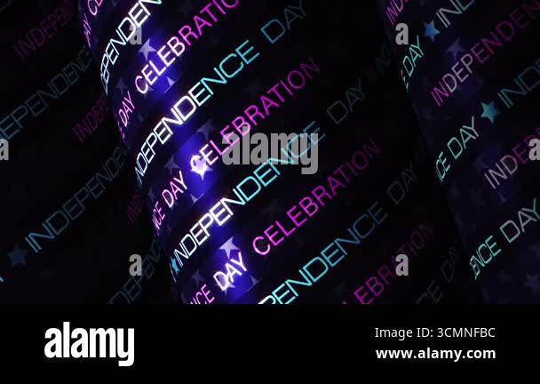 Loop animation of Independence Day text 3D on dark blue paper tube ...