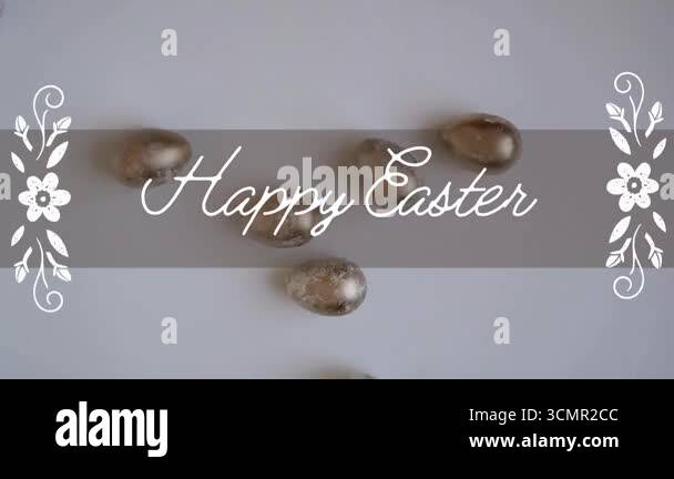 easter card with eggs and text happy easter on white background Stock