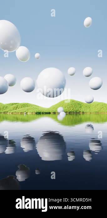 Floating spheres over the lake in the nature, 3d rendering Stock Video ...