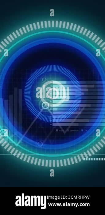 Animation of neon round scanner over statistical data processing ...