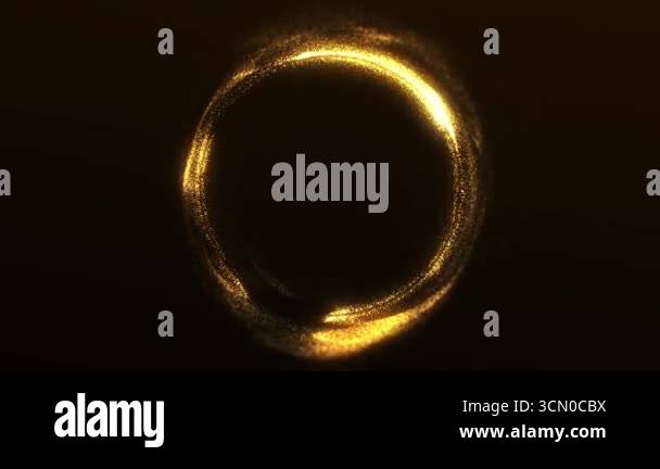 Golden vortex sphere made of glowing particles on dark background ...