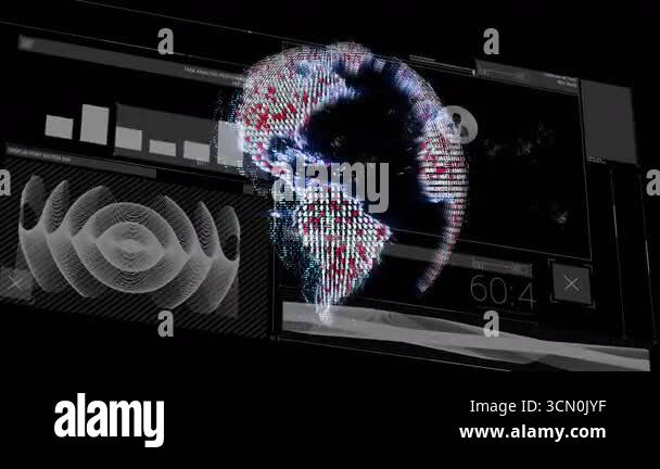 Futuristic interface starting rotating digital globe and animating ...