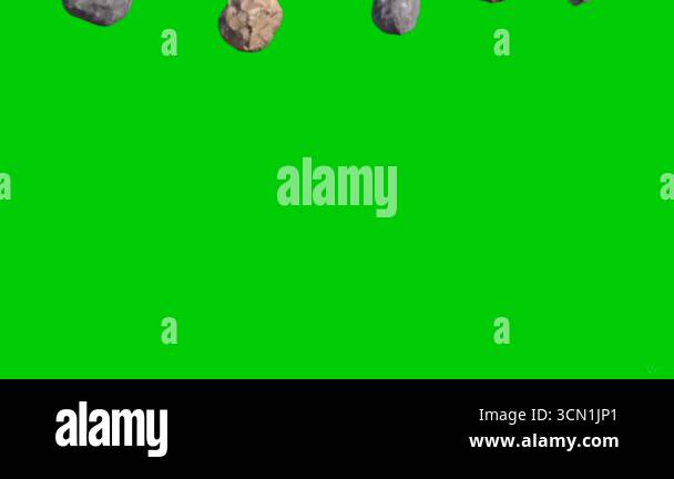 Looping animation of stones and rocks falling on a green screen. Useful ...