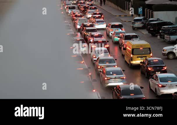 Traffic Jam Riyadh Evening traffic jam in Riyadh, Saudi Arabia. Busy street traffic jam in ...