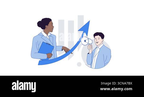 Business training. Moving banner with female entrepreneur listening to ...