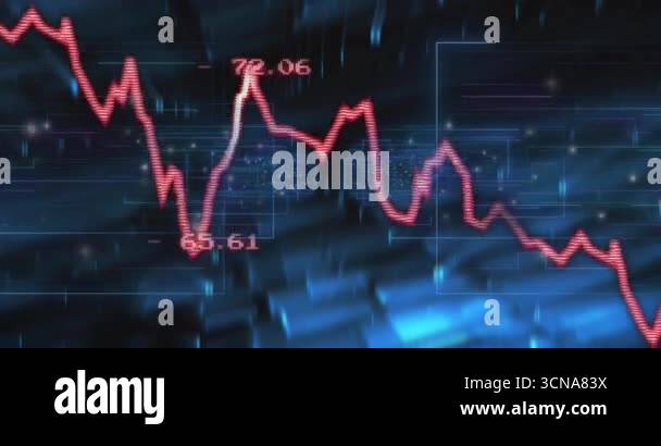 At playback start red line chart unfolding on blue grid, fluctuating to ...