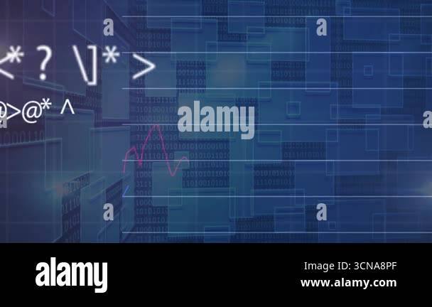 On start flat data interface animating frames while code symbols ...