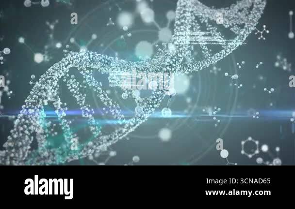 At start 3D glowing DNA helix unfolding and rotating as code overlays ...