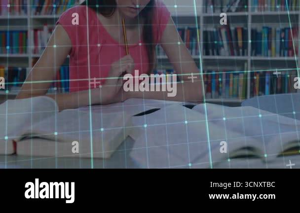 Student tapping pencil and flipping page writing notes with animated ...