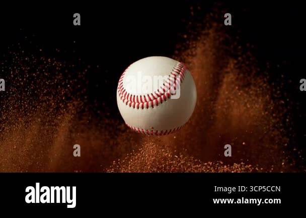 Super Slow Motion Detail Shot of Baseball Ball with Clay Explosion ...