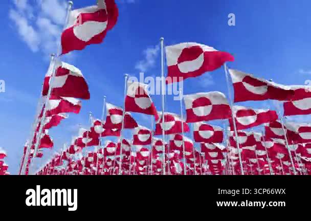 Greenland National flags waving in the wind on a clear day. Digital ...