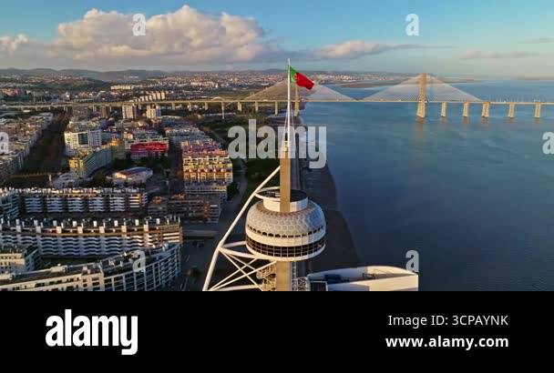 Lisbon , Nauru 7.07.2025: Aerial view of Vasco da Gama Tower Babylon ...