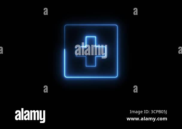 A captivating blue neon line animation of a plus symbol within a square ...