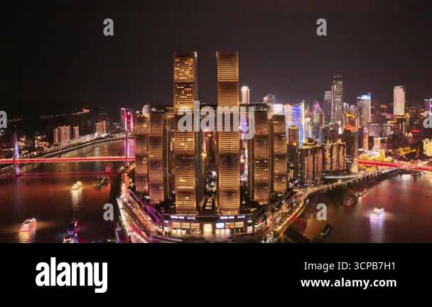 Drone Aerial Footage Of Chongqing Nighttime Skyline In Smooth Slow drone-aerial-footage-of-chongqing-nighttime-skyline-in-smooth-slow