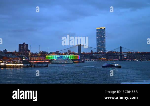 Brooklyn Bridge with Manhattan in the background. The Brooklyn Bridge