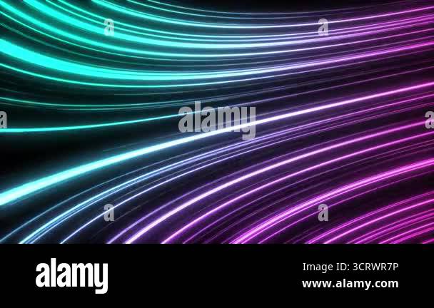 Abstract 3D animation with glowing neon lines in blue and purple colors ...