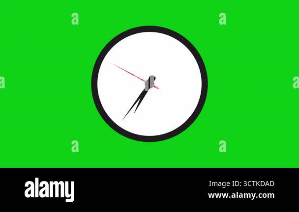 Fast movement clock hands animation on green screen. Analog clock timer ...