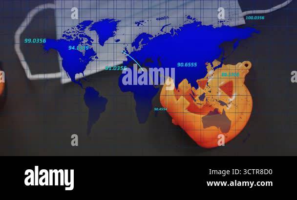 map readouts appearing launching arrows between regions illustrating ...