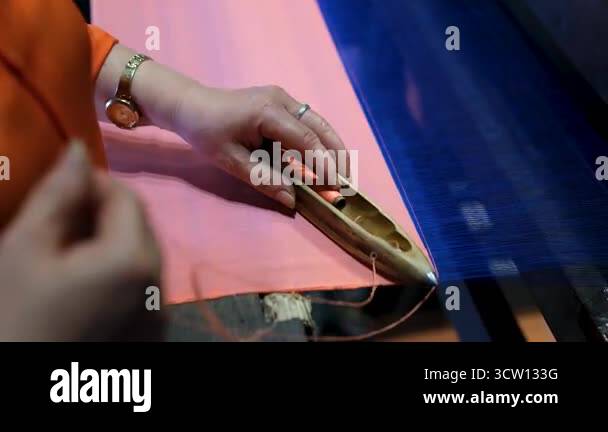 traditional silk production process carefully create silk fabric from ...