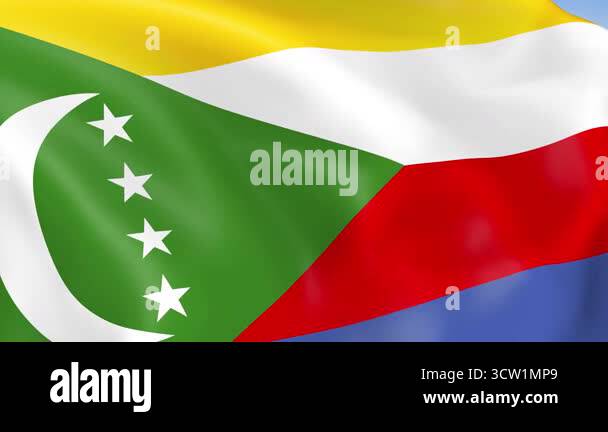 Photo realistic slow motion 4KHD flag of the Comoros waving in the wind ...