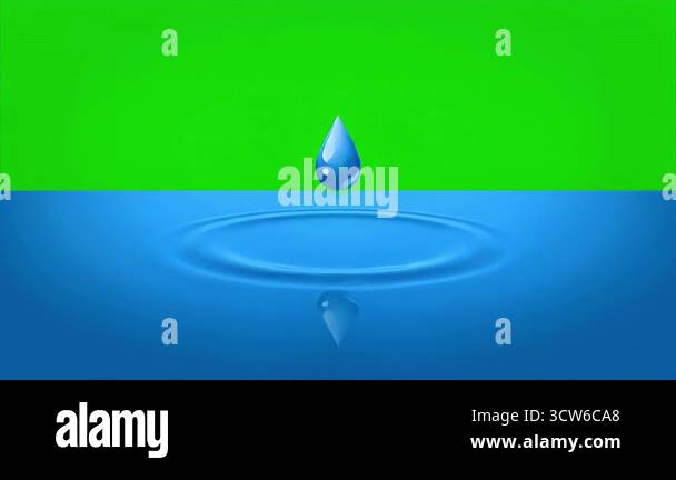 An animation of a single water drop falling into a calm blue surface ...