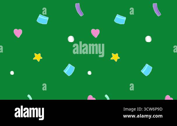 Falling Cartoon Confetti Pattern with Stars and Hearts on Green Screen ...